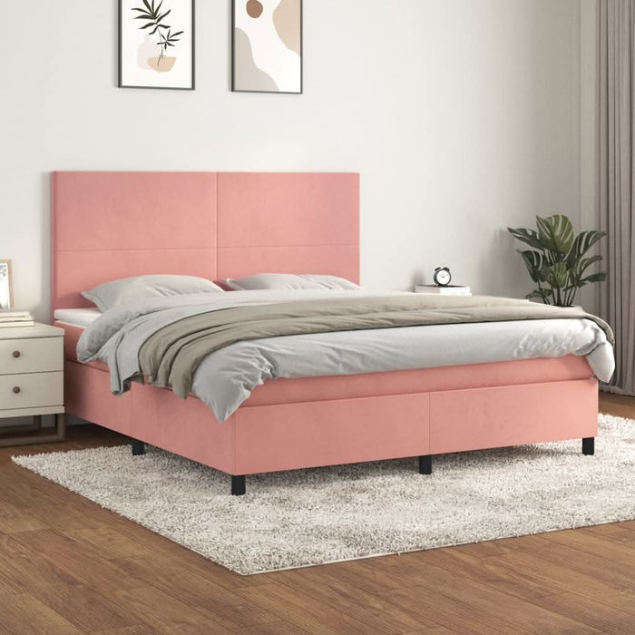 Pat box spring cu saltea, roz, 160x200 cm, catifea - WALTI WALTI