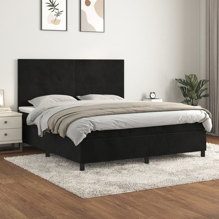 Pat box spring cu saltea, negru, 180x200 cm, catifea WALTI