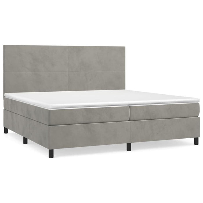 Pat box spring cu saltea, gri deschis, 200x200 cm, catifea - WALTI WALTI