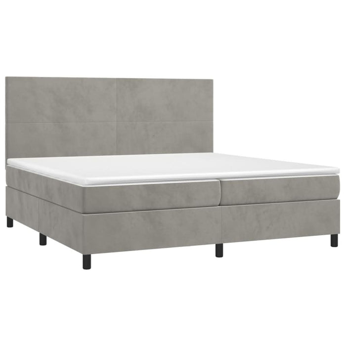 Pat box spring cu saltea, gri deschis, 200x200 cm, catifea - WALTI WALTI