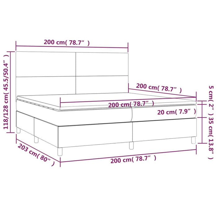 Pat box spring cu saltea, gri deschis, 200x200 cm, catifea - WALTI WALTI