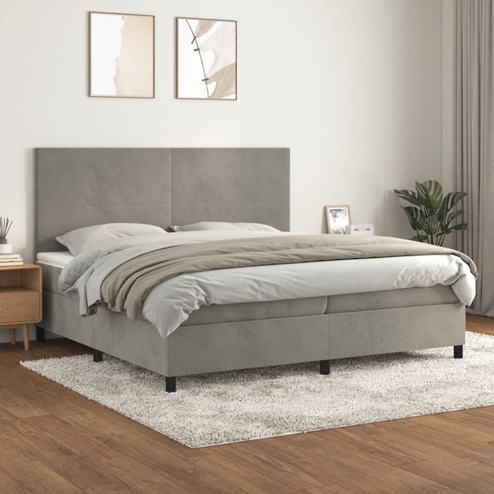 Pat box spring cu saltea, gri deschis, 200x200 cm, catifea - WALTI WALTI
