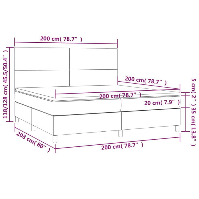 Pat box spring cu saltea, gri închis, 200x200 cm, catifea - WALTI WALTI
