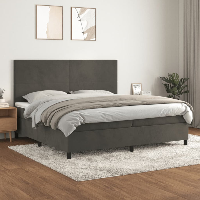 Pat box spring cu saltea, gri închis, 200x200 cm, catifea - WALTI WALTI