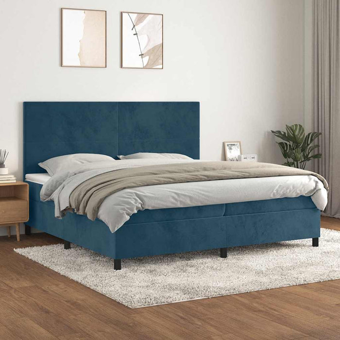 Pat box spring cu saltea, albastru închis, 200x200 cm, catifea - WALTI WALTI