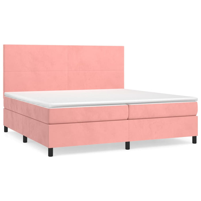 Pat box spring cu saltea, roz, 200x200 cm, catifea - WALTI WALTI