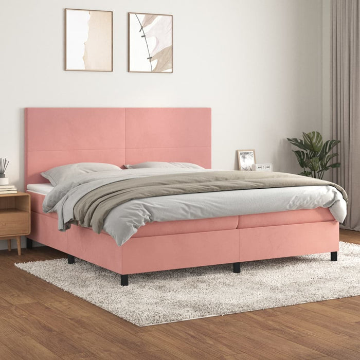 Pat box spring cu saltea, roz, 200x200 cm, catifea - WALTI WALTI