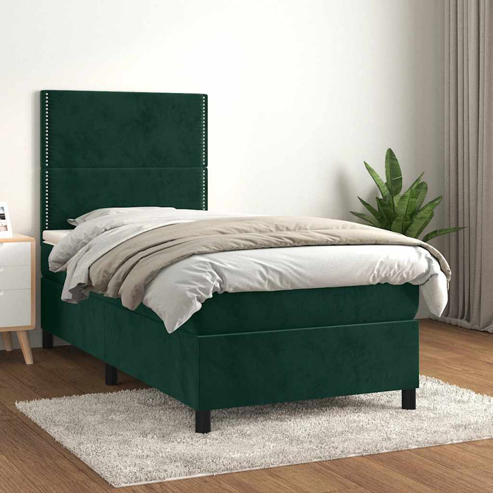 Pat box spring cu saltea, verde închis, 90x200 cm, catifea - WALTI WALTI