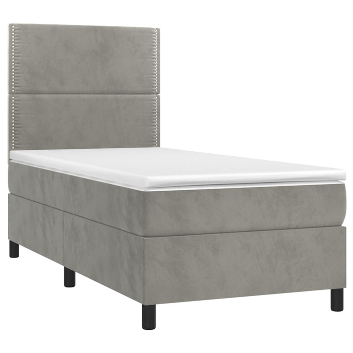 Pat box spring cu saltea, gri deschis, 100x200 cm, catifea - WALTI WALTI