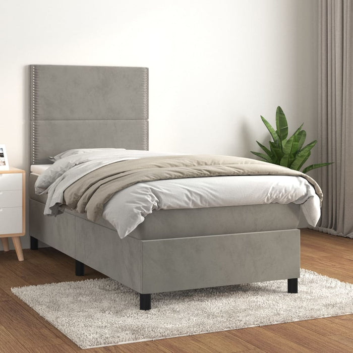 Pat box spring cu saltea, gri deschis, 100x200 cm, catifea - WALTI WALTI
