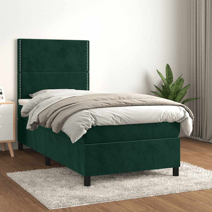 Pat box spring cu saltea, verde închis, 100x200 cm, catifea - WALTI WALTI