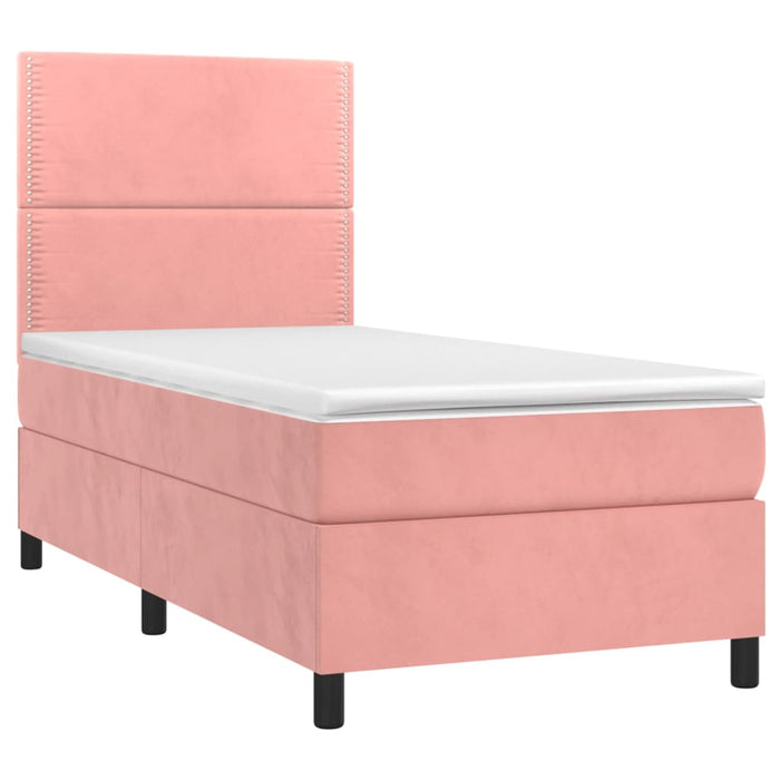 Pat box spring cu saltea, roz, 100x200 cm, catifea - WALTI WALTI