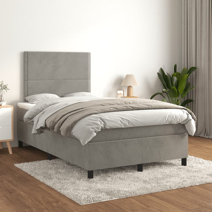Pat box spring cu saltea, gri deschis, 120x200 cm, catifea - WALTI WALTI