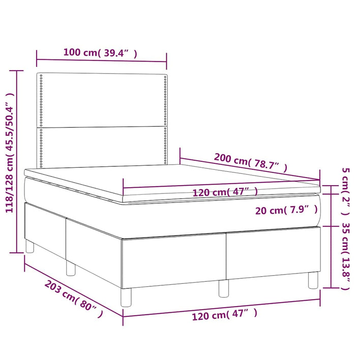 Pat box spring cu saltea, albastru închis, 120x200 cm, catifea - WALTI WALTI