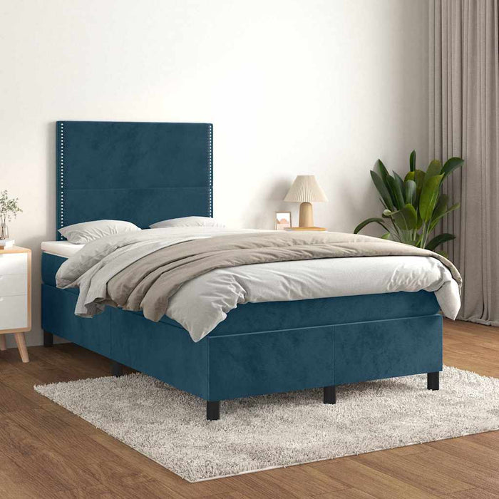Pat box spring cu saltea, albastru închis, 120x200 cm, catifea - WALTI WALTI