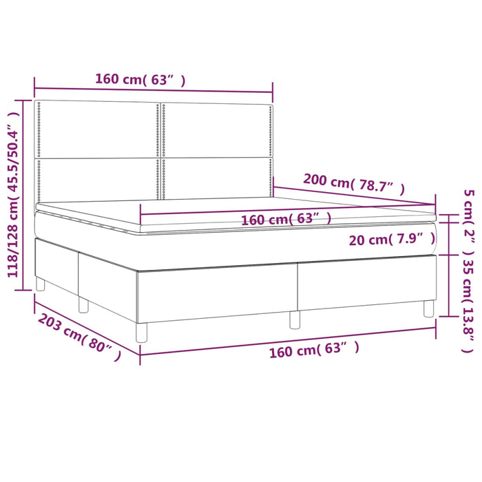Pat box spring cu saltea, gri închis, 160x200 cm, catifea - WALTI WALTI