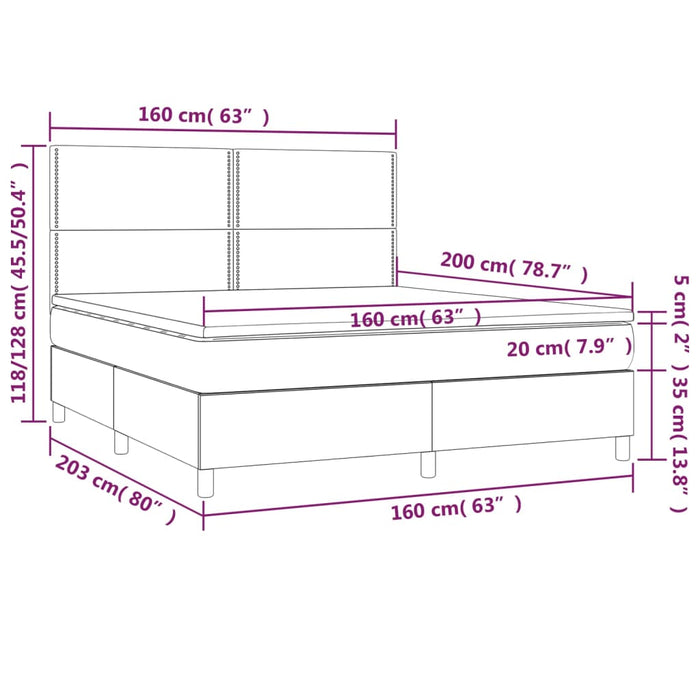 Pat box spring cu saltea, negru, 160x200 cm, catifea - WALTI WALTI