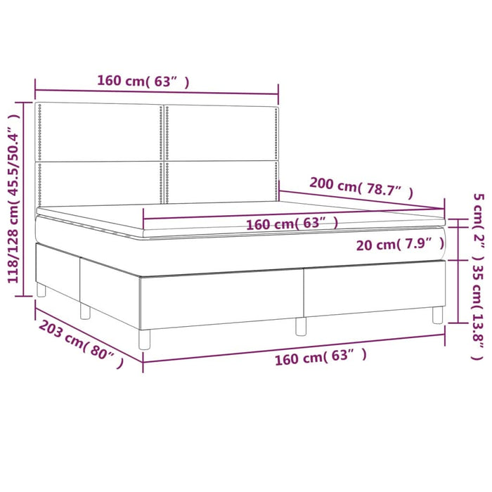 Pat box spring cu saltea, albastru închis, 160x200 cm, catifea - WALTI WALTI
