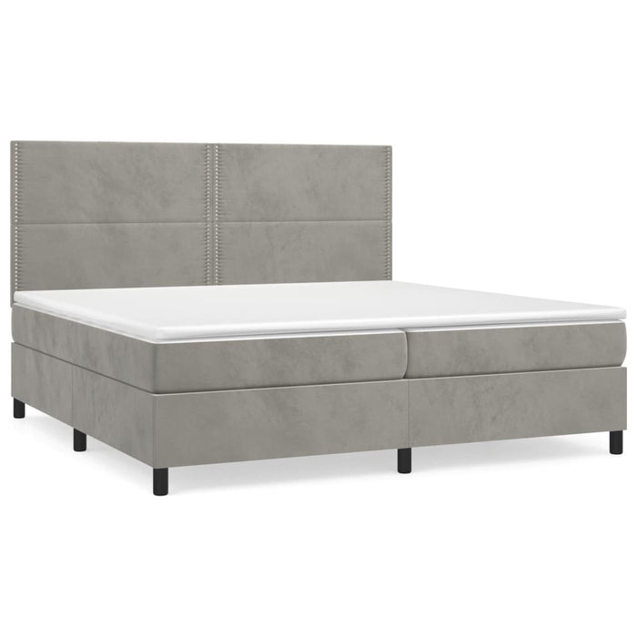 Pat box spring cu saltea, gri deschis, 200x200 cm, catifea - WALTI WALTI