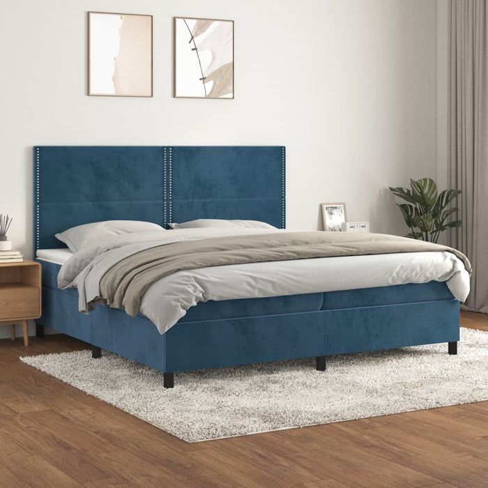 Pat box spring cu saltea, albastru închis, 200x200 cm, catifea - WALTI WALTI