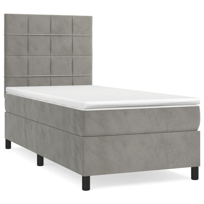 Pat box spring cu saltea, gri deschis, 80x200 cm, catifea - WALTI WALTI