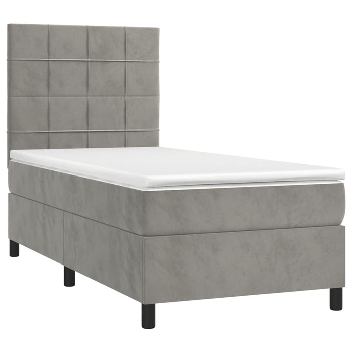 Pat box spring cu saltea, gri deschis, 80x200 cm, catifea - WALTI WALTI