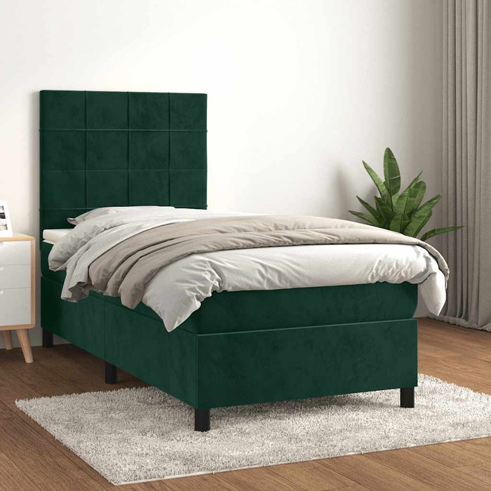 Pat box spring cu saltea, verde închis, 80x200 cm, catifea - WALTI WALTI
