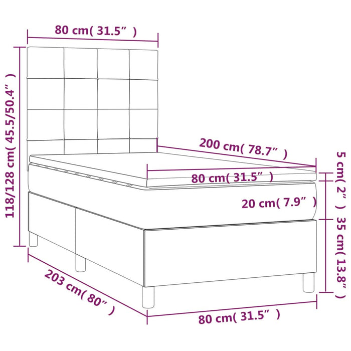 Pat box spring cu saltea, roz, 80x200 cm, catifea - WALTI WALTI
