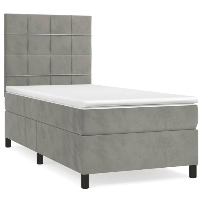 Pat box spring cu saltea, gri deschis, 90x200 cm, catifea - WALTI WALTI