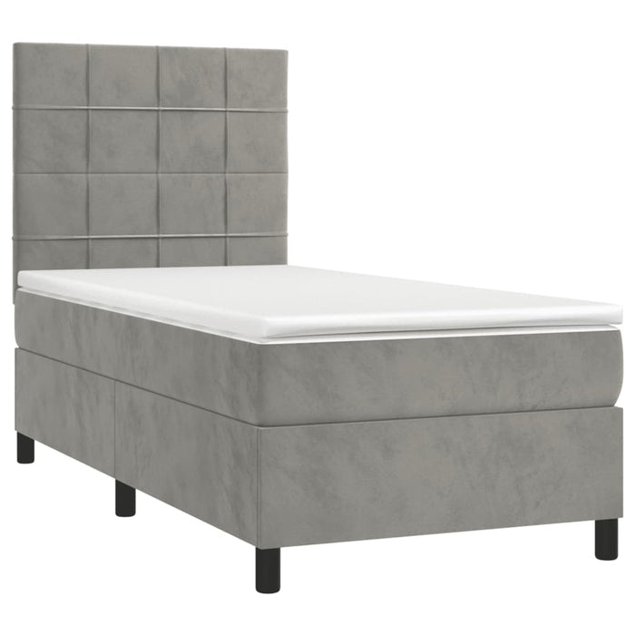 Pat box spring cu saltea, gri deschis, 90x200 cm, catifea - WALTI WALTI