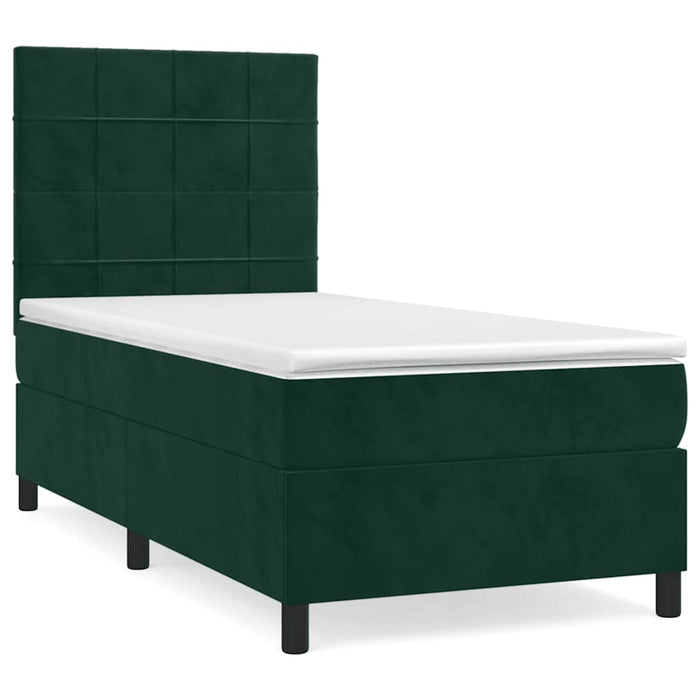 Pat box spring cu saltea, verde închis, 90x200 cm, catifea - WALTI WALTI