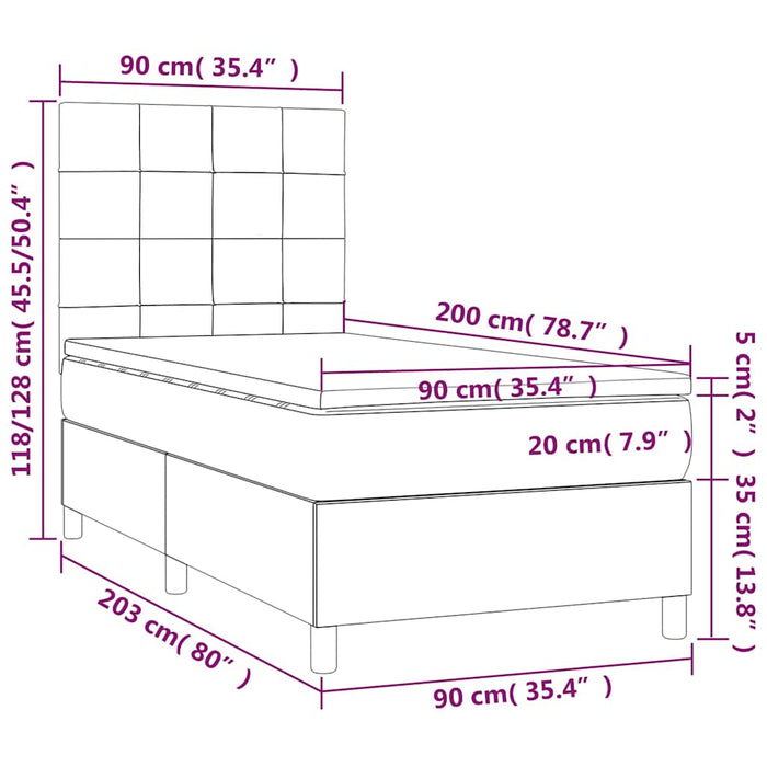 Pat box spring cu saltea, albastru închis, 90x200 cm, catifea - WALTI WALTI