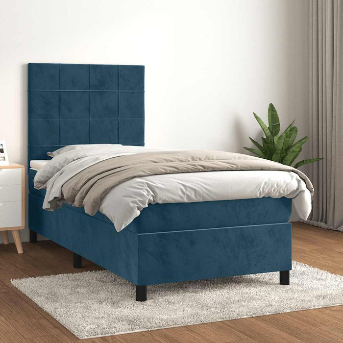Pat box spring cu saltea, albastru închis, 90x200 cm, catifea - WALTI WALTI