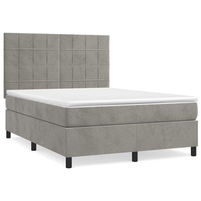 Pat box spring cu saltea, gri deschis, 140x190 cm, catifea - WALTI WALTI