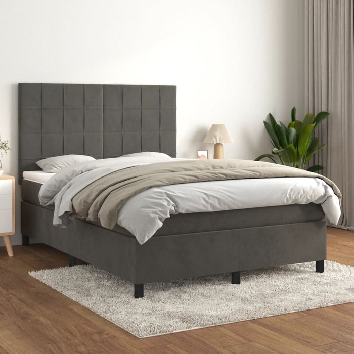Pat box spring cu saltea, gri închis, 140x190 cm, catifea - WALTI WALTI