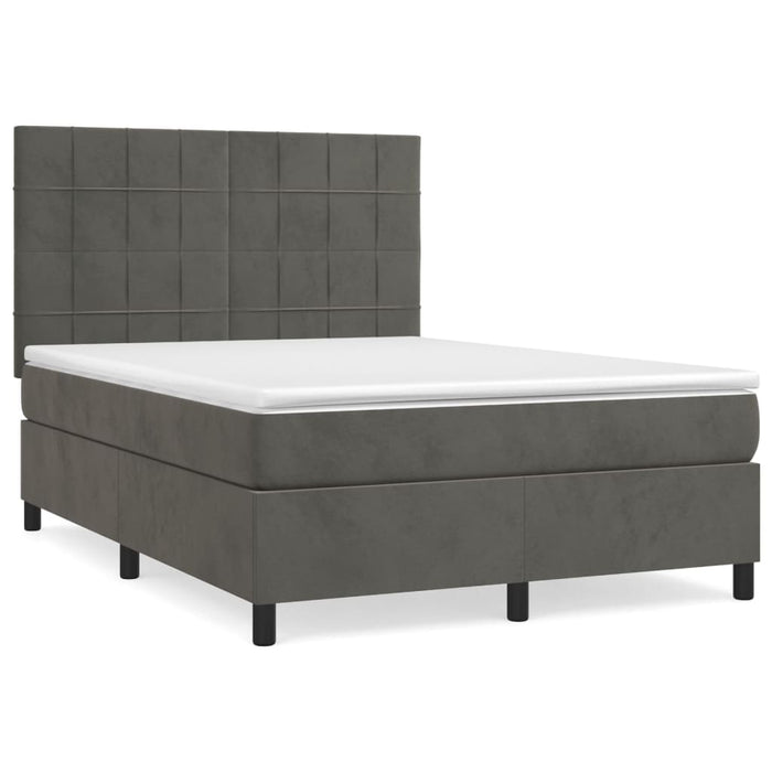 Pat box spring cu saltea, gri închis, 140x200 cm, catifea - WALTI WALTI