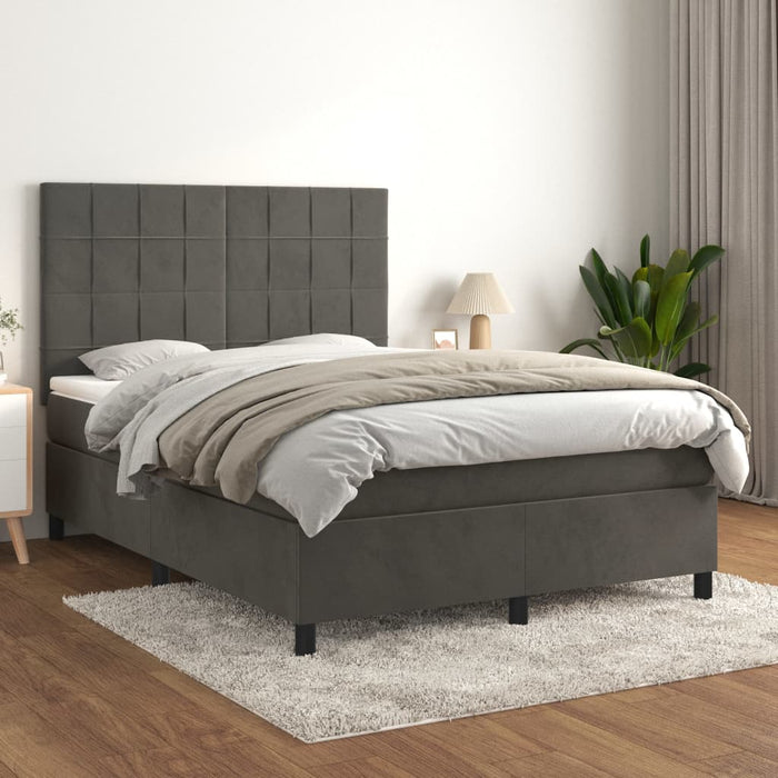 Pat box spring cu saltea, gri închis, 140x200 cm, catifea - WALTI WALTI