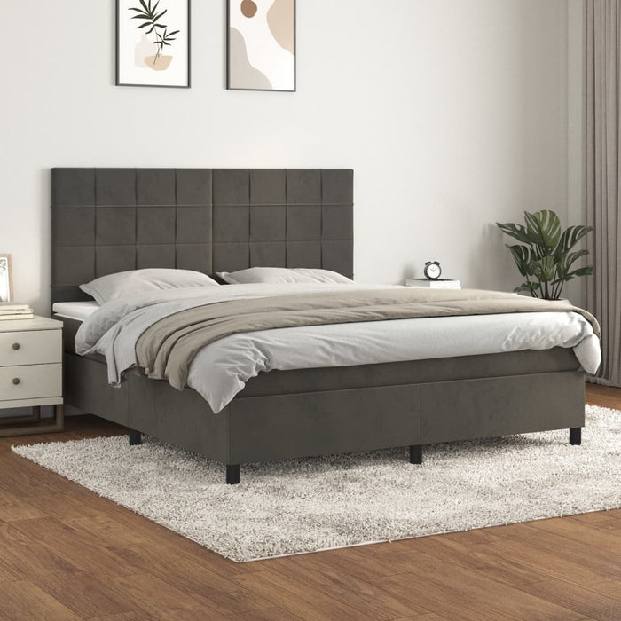 Pat box spring cu saltea, gri închis, 160x200 cm, catifea - WALTI WALTI