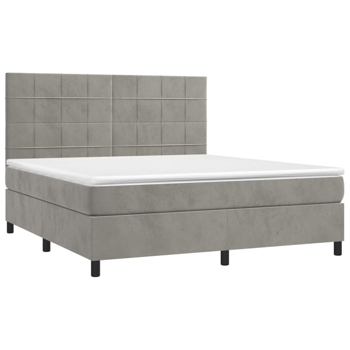 Pat box spring cu saltea, gri deschis, 180x200 cm, catifea - WALTI WALTI