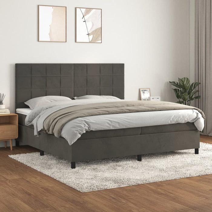Pat box spring cu saltea, gri închis, 200x200 cm, catifea - WALTI WALTI