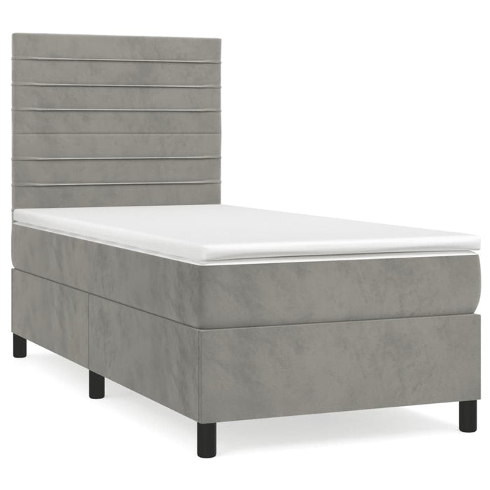 Pat box spring cu saltea, gri deschis, 90x190 cm, catifea - WALTI WALTI