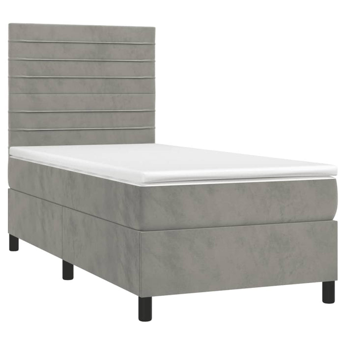 Pat box spring cu saltea, gri deschis, 90x190 cm, catifea - WALTI WALTI