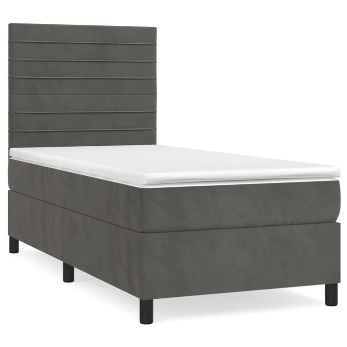 Pat box spring cu saltea, gri închis, 90x190 cm, catifea - WALTI WALTI