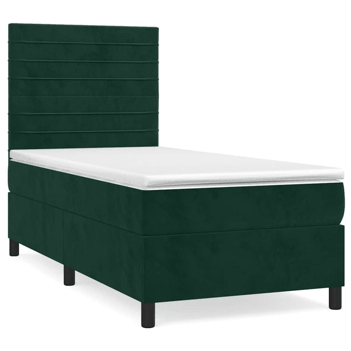Pat box spring cu saltea, verde închis, 90x190 cm, catifea - WALTI WALTI