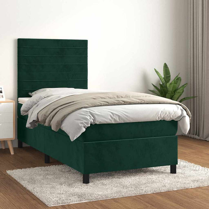 Pat box spring cu saltea, verde închis, 90x190 cm, catifea - WALTI WALTI