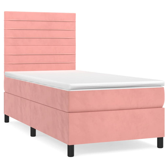 Pat box spring cu saltea, roz, 90x200 cm, catifea - WALTI WALTI
