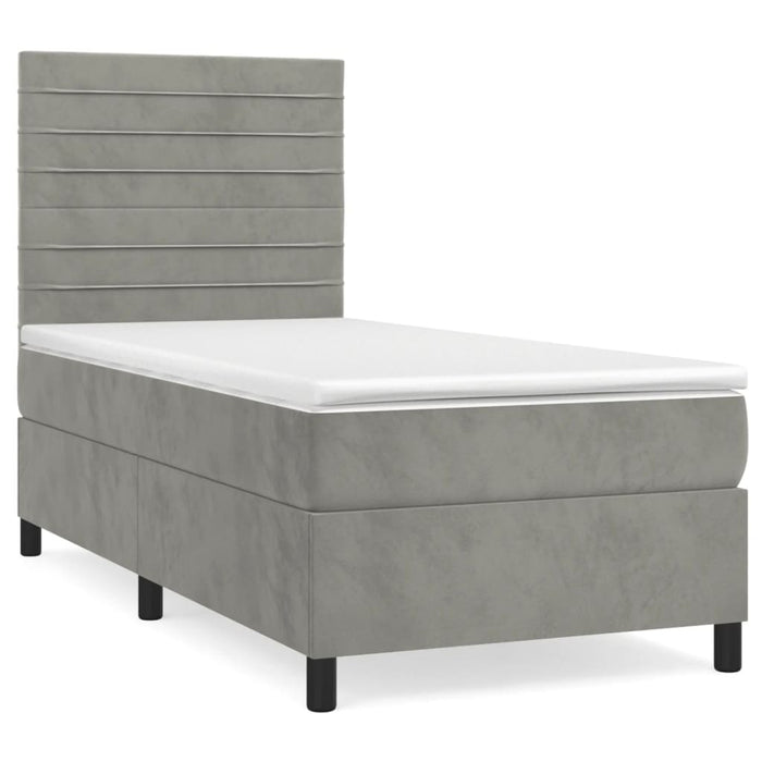 Pat box spring cu saltea, gri deschis, 100x200 cm, catifea - WALTI WALTI
