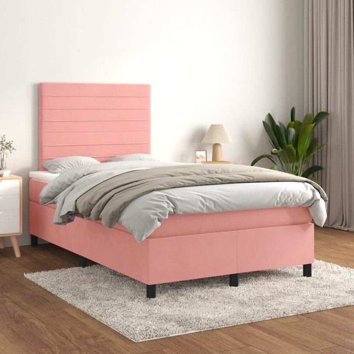 Pat box spring cu saltea, roz, 120x200 cm, catifea - WALTI WALTI