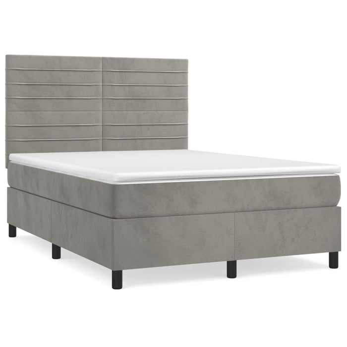 Pat box spring cu saltea, gri deschis, 140x190 cm, catifea - WALTI WALTI