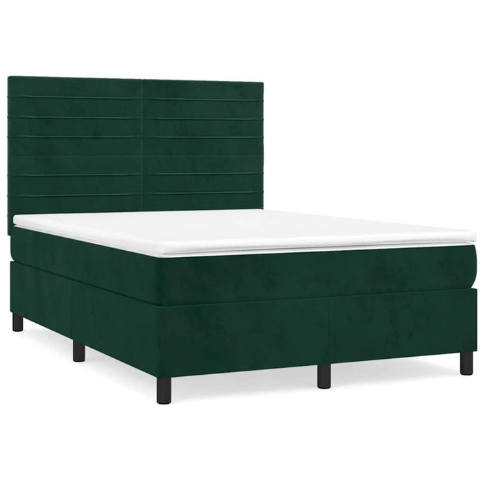 Pat box spring cu saltea, verde închis, 140x190 cm, catifea - WALTI WALTI
